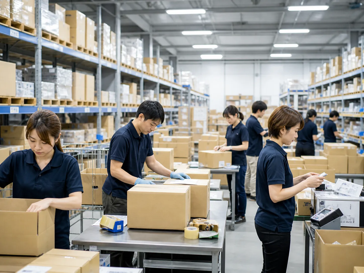 部品を一点ずつ梱包する作業